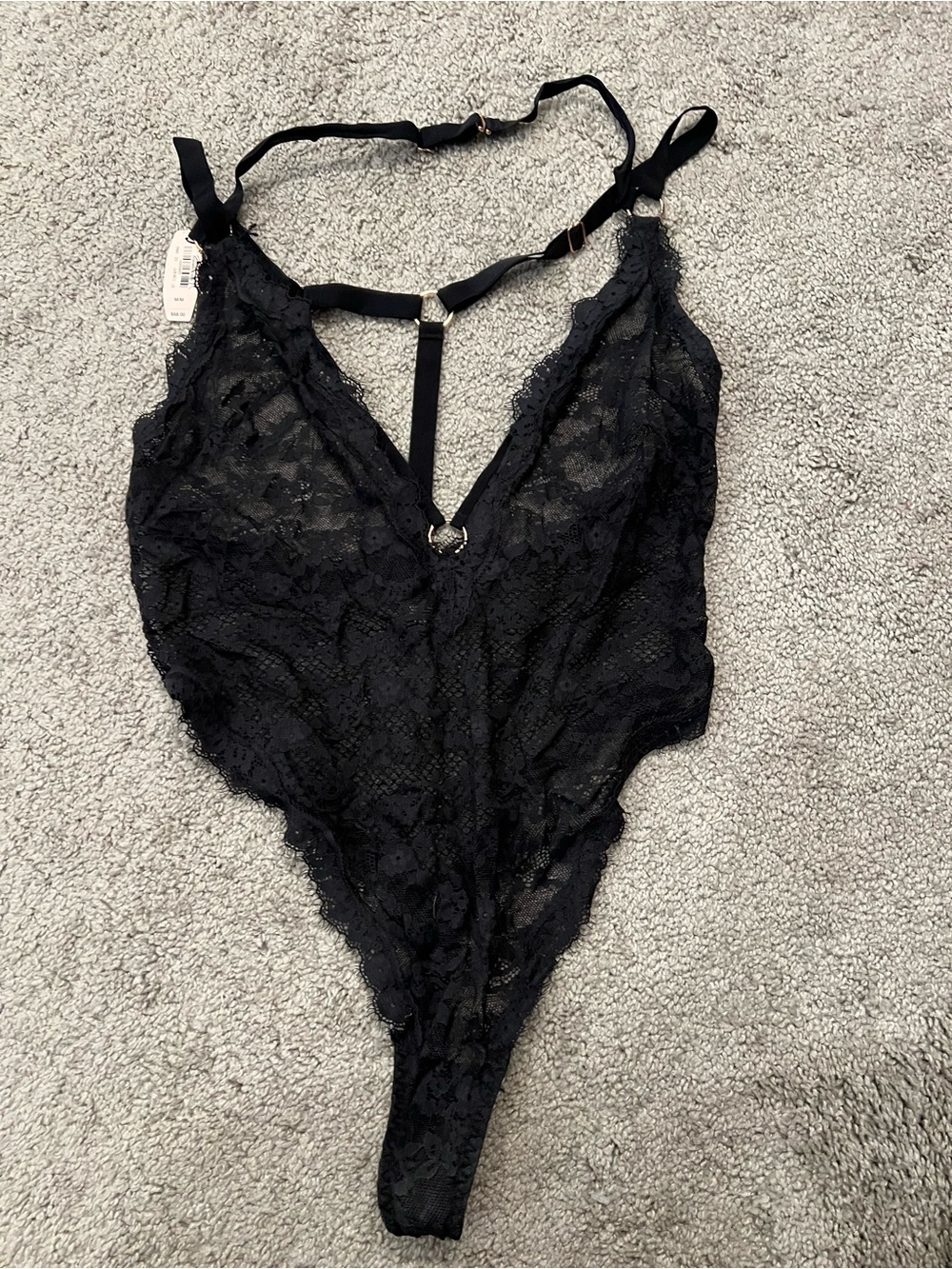 Victoria Secret Black Lace Strappy Bodysuit
